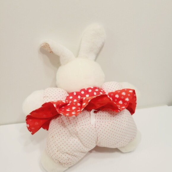 Vintage White Fluffy Bunny Plush with Red Heart Dress Apron Polka Dot Bottoms - Picture 4 of 6